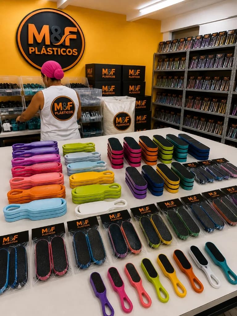 Interior da fábrica da MF Plásticos com produtos e estoque