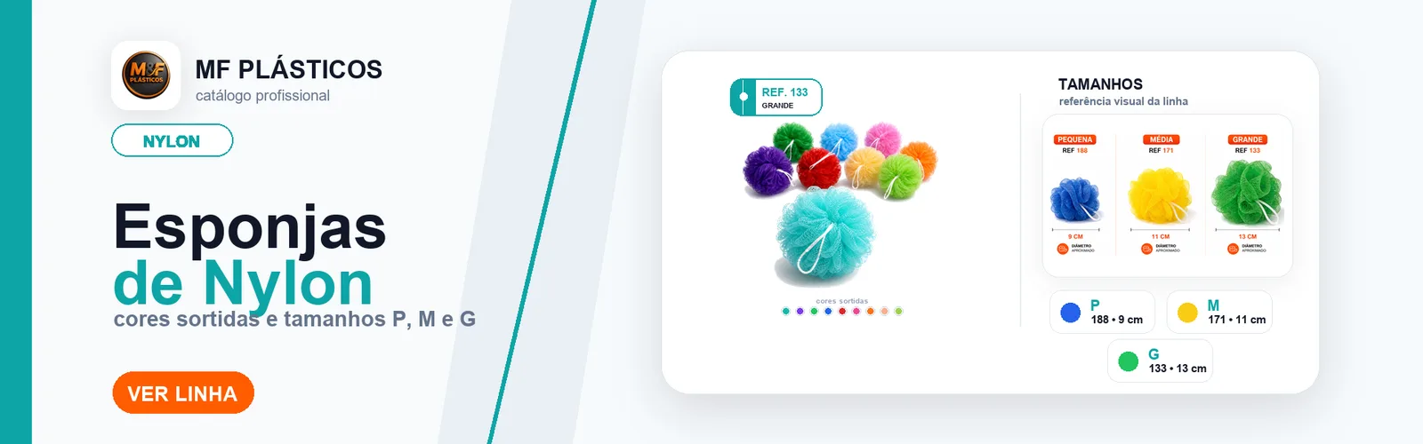Esponjas de nylon em cores sortidas e tamanhos P, M e G